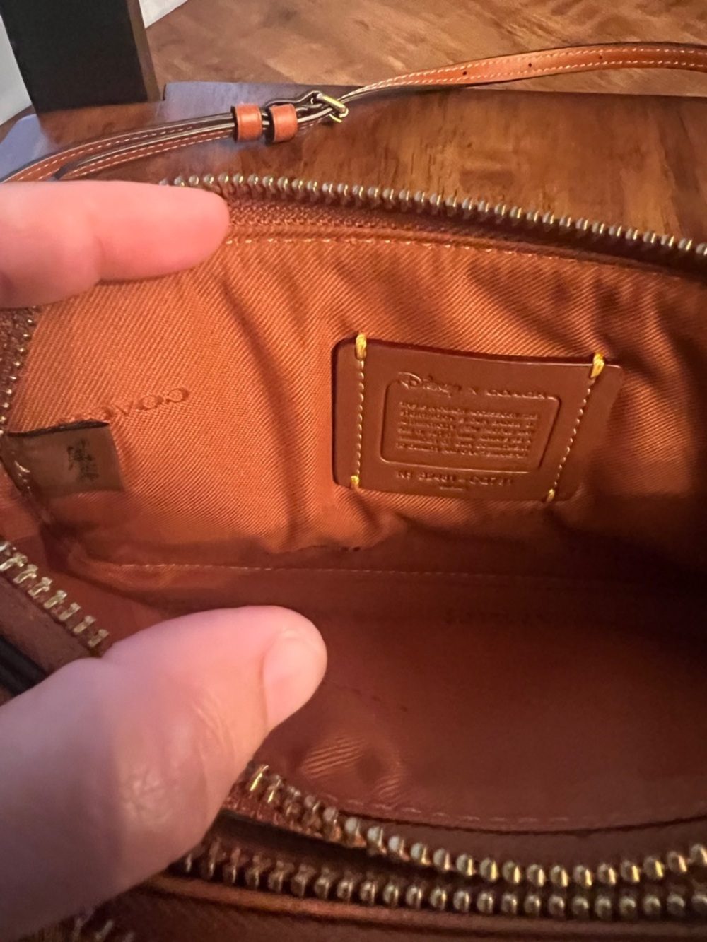 Coach Orange Pebbled Leather Mickey Mouse Patch Crossbody Wallet - Picture 4 of 5